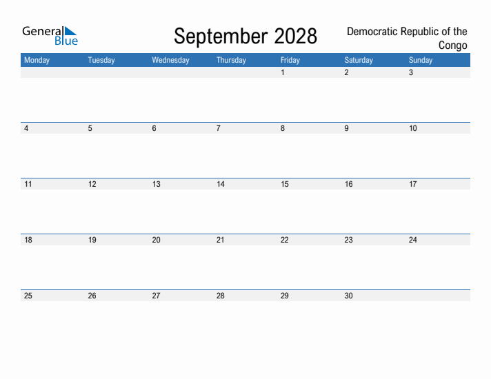 Fillable September 2028 Calendar