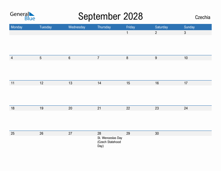 Fillable September 2028 Calendar