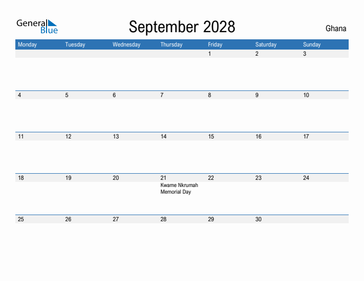 Fillable September 2028 Calendar