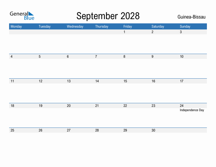 Fillable September 2028 Calendar