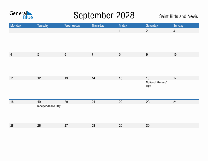 Fillable September 2028 Calendar
