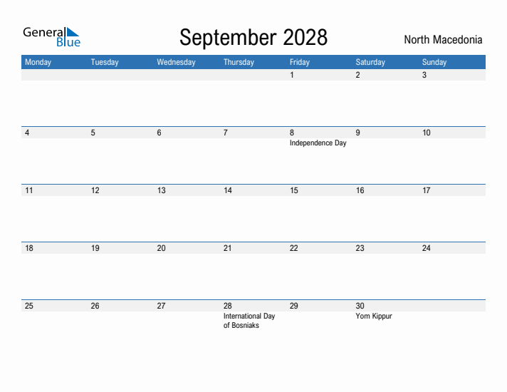 Fillable September 2028 Calendar