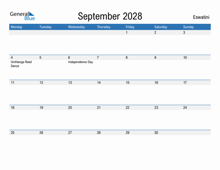 Fillable September 2028 Calendar