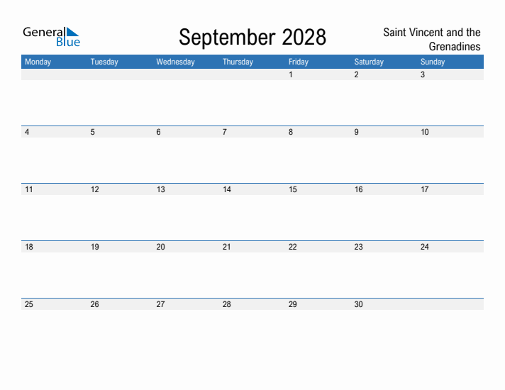 Fillable September 2028 Calendar