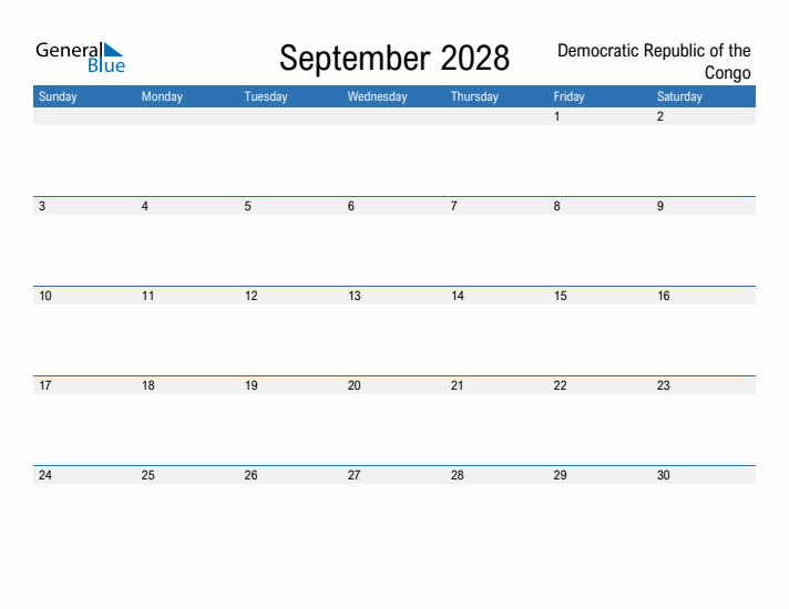 Fillable September 2028 Calendar