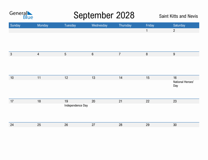 Fillable September 2028 Calendar