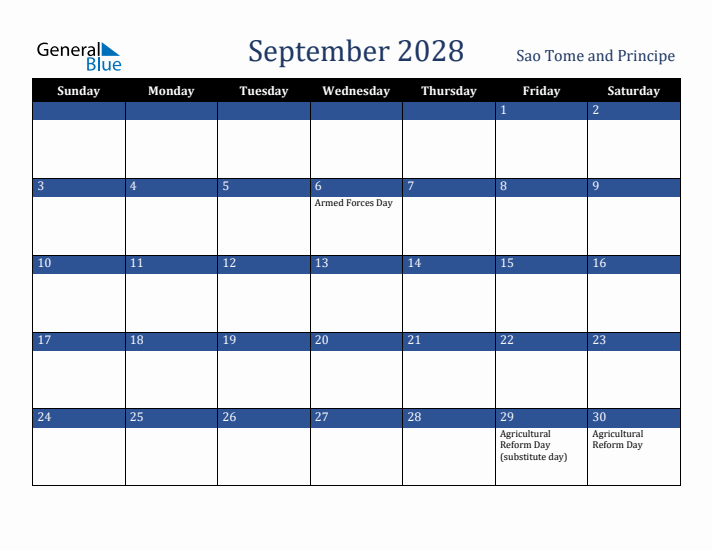 September 2028 Sao Tome and Principe Calendar (Sunday Start)