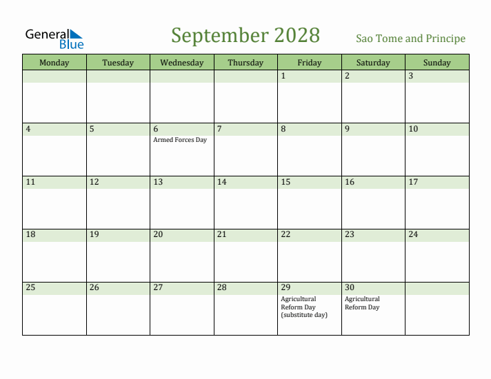 September 2028 Calendar with Sao Tome and Principe Holidays