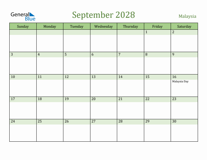 September 2028 Calendar with Malaysia Holidays