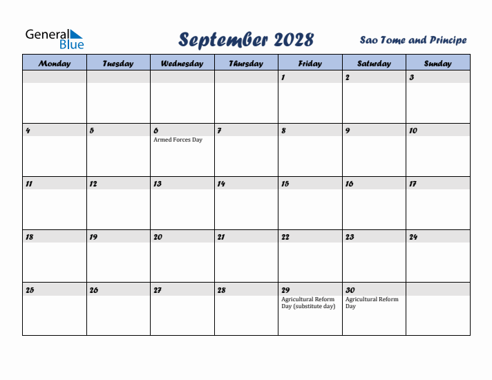 September 2028 Calendar with Holidays in Sao Tome and Principe