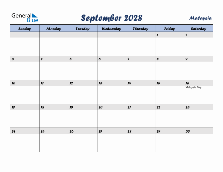 September 2028 Calendar with Holidays in Malaysia