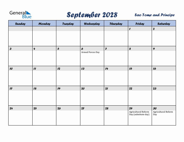 September 2028 Calendar with Holidays in Sao Tome and Principe