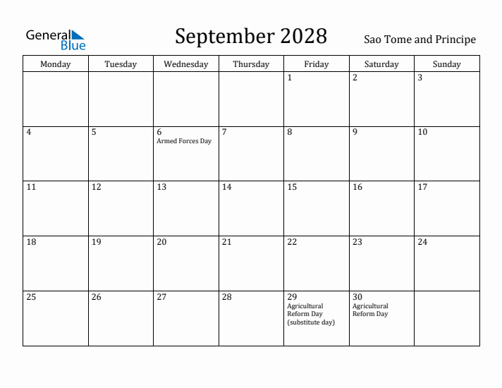 September 2028 Calendar Sao Tome and Principe