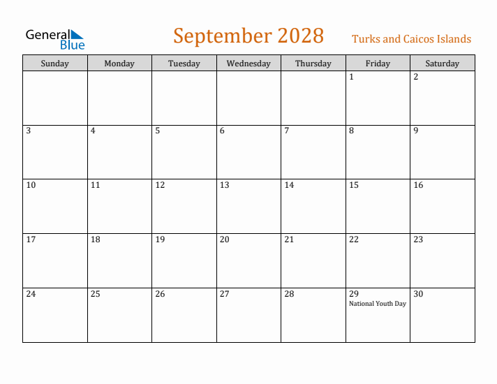 September 2028 Holiday Calendar with Sunday Start