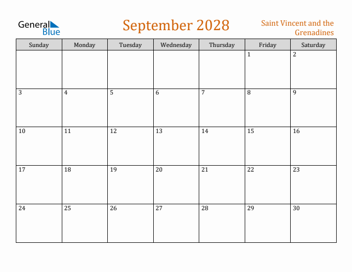 September 2028 Holiday Calendar with Sunday Start