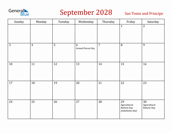Sao Tome and Principe September 2028 Calendar - Sunday Start