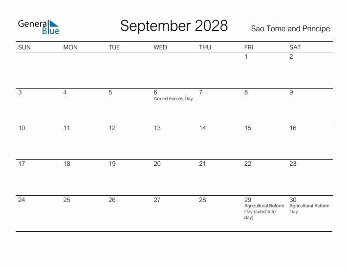 Printable September 2028 Calendar for Sao Tome and Principe