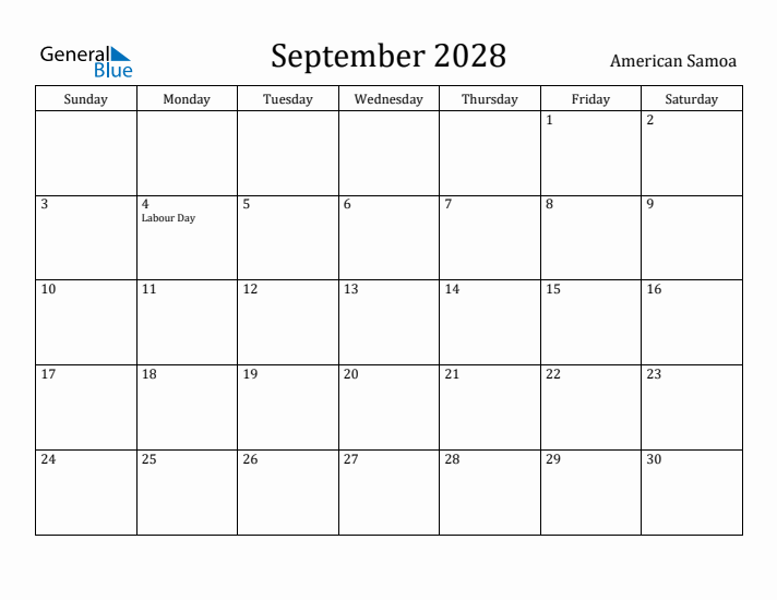 September 2028 Calendar American Samoa