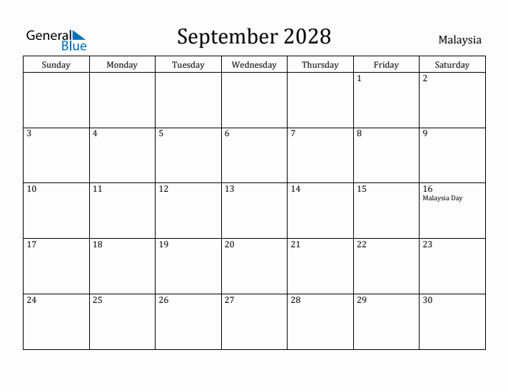 September 2028 Calendar Malaysia