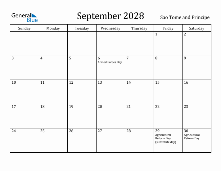 September 2028 Calendar Sao Tome and Principe
