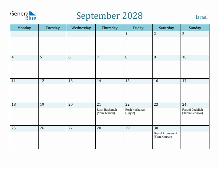 September 2028 Calendar with Holidays