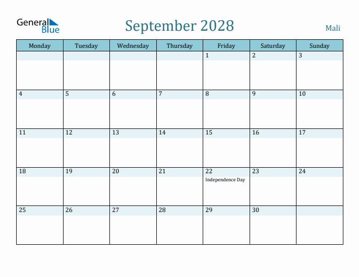 September 2028 Calendar with Holidays