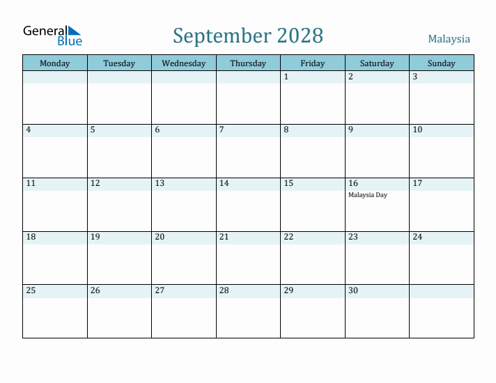 September 2028 Calendar with Holidays