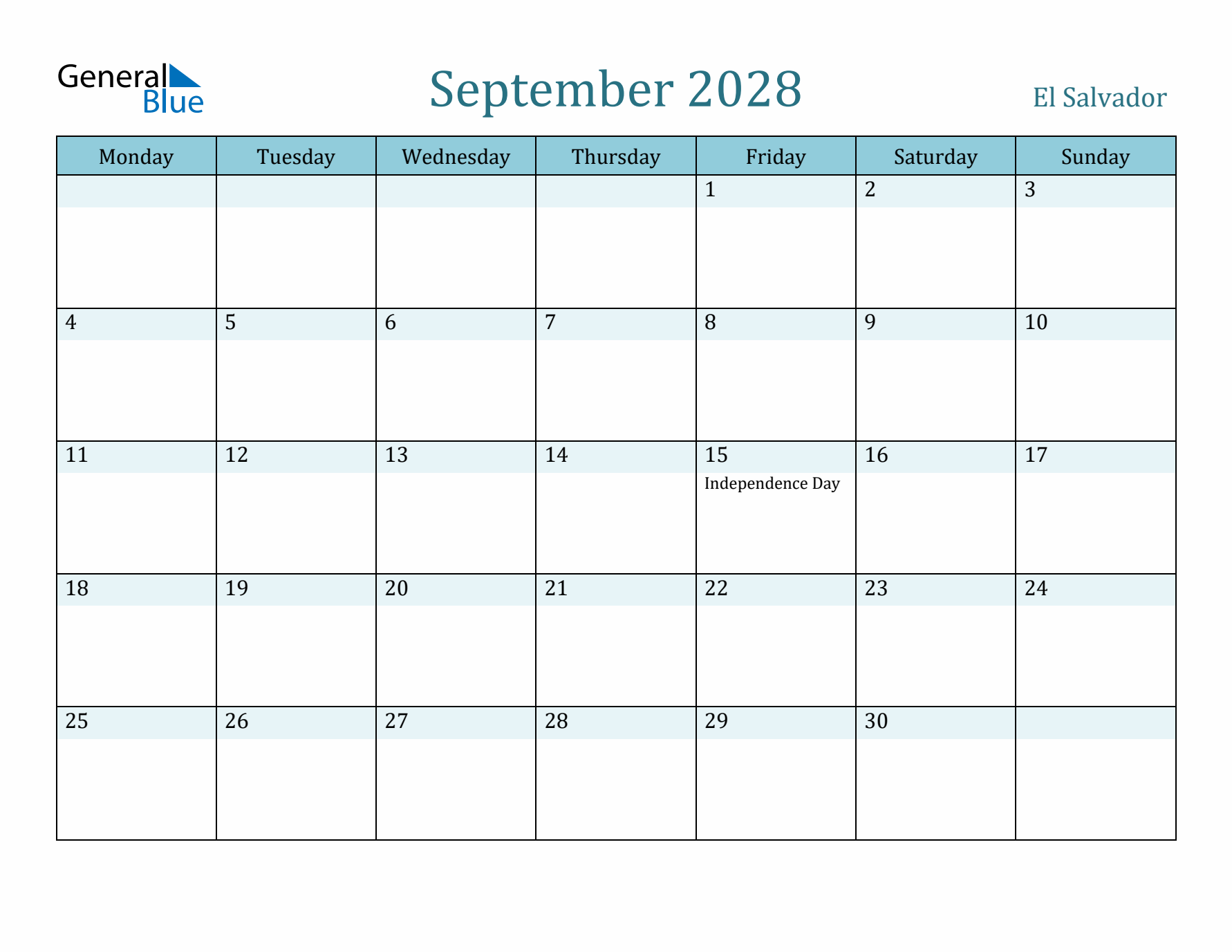 September 2028 Calendar with Holidays