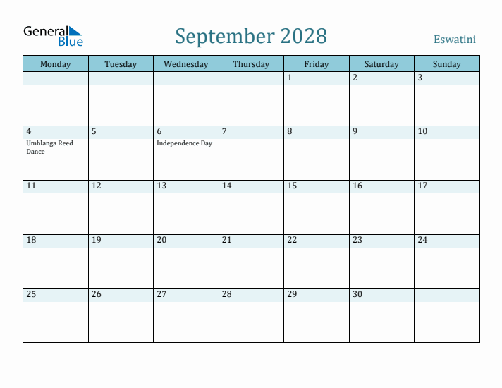 September 2028 Calendar with Holidays