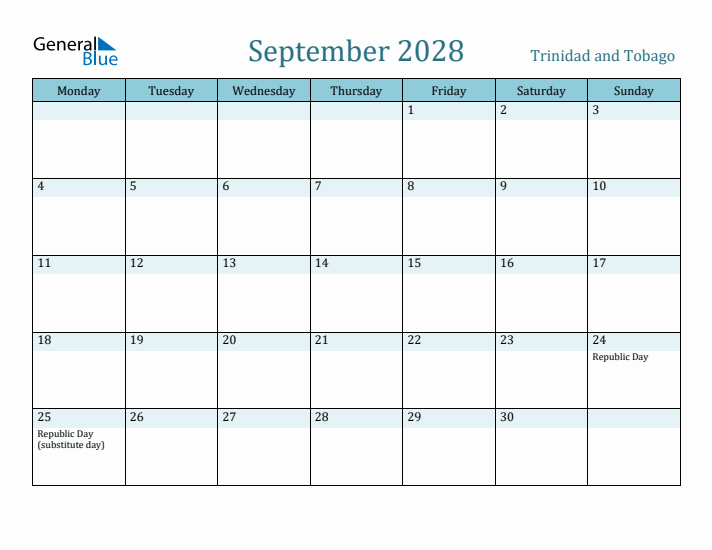 September 2028 Calendar with Holidays