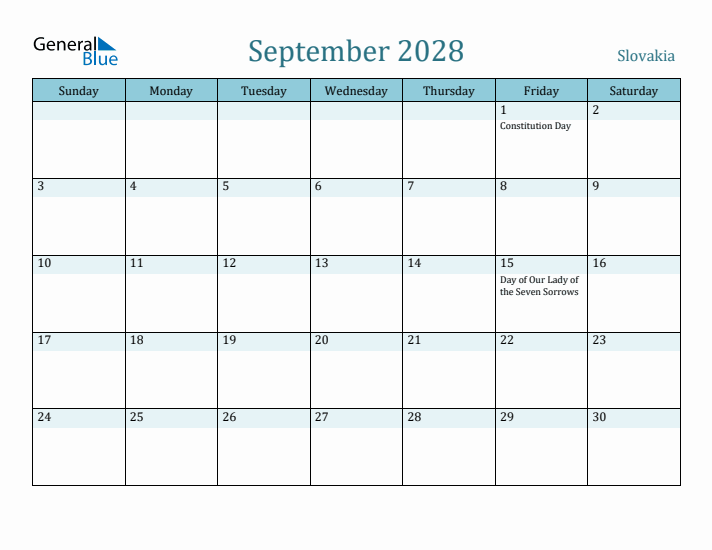 September 2028 Calendar with Holidays
