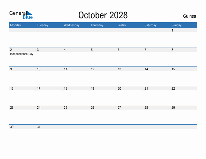Fillable October 2028 Calendar