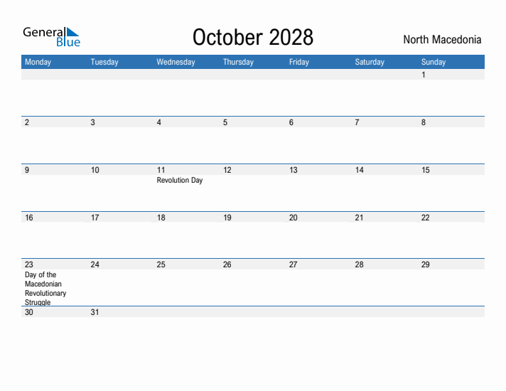 Fillable October 2028 Calendar