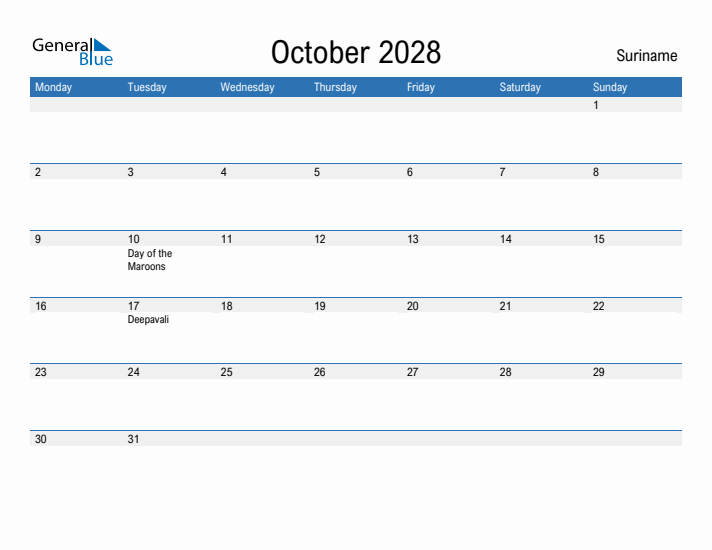 Fillable October 2028 Calendar