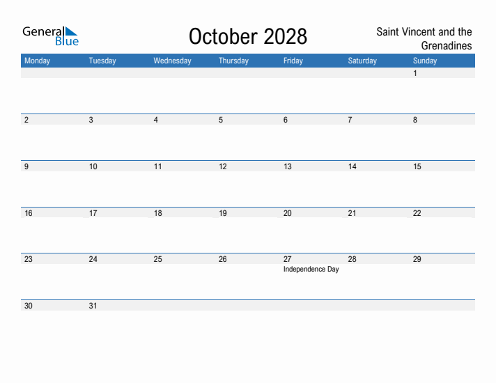 Fillable October 2028 Calendar