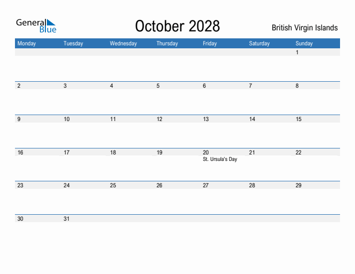 Fillable October 2028 Calendar