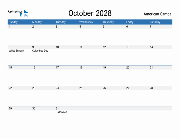 Fillable October 2028 Calendar