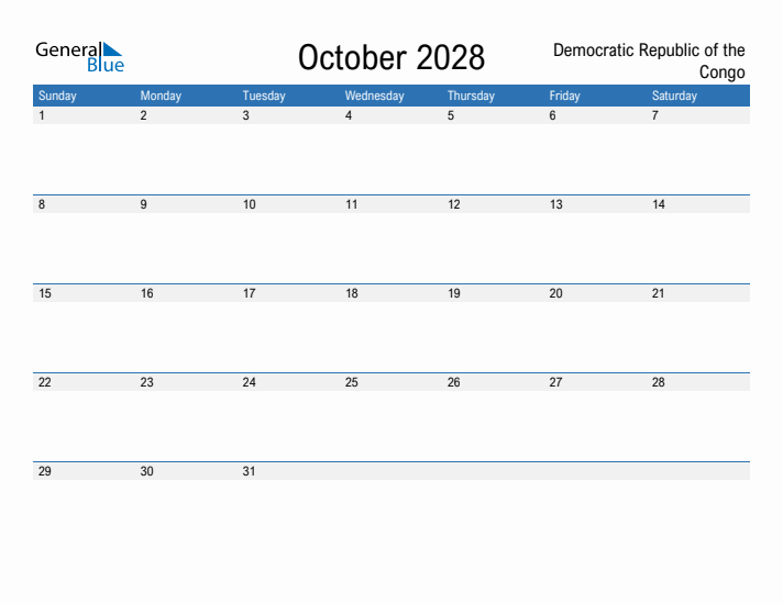 Fillable October 2028 Calendar