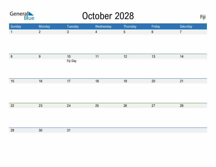 Fillable October 2028 Calendar