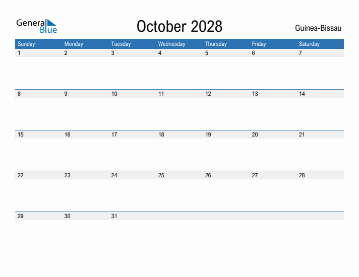 Fillable October 2028 Calendar