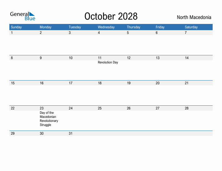 Fillable October 2028 Calendar