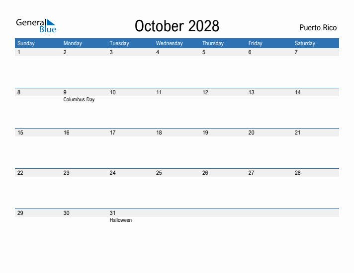 Fillable October 2028 Calendar
