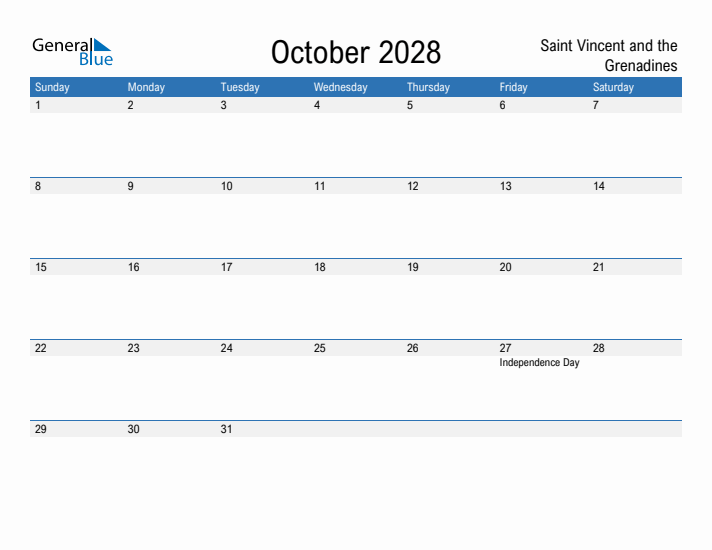 Fillable October 2028 Calendar