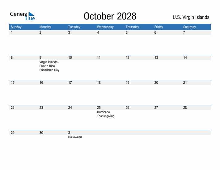 Fillable October 2028 Calendar