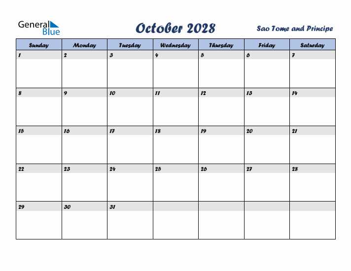 October 2028 Calendar with Holidays in Sao Tome and Principe