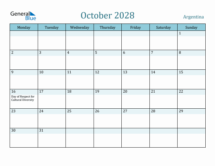 October 2028 Calendar with Holidays