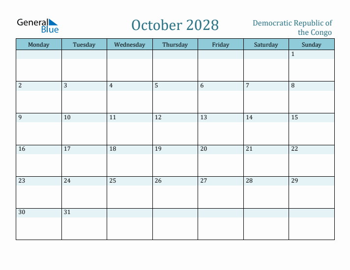 October 2028 Calendar with Holidays