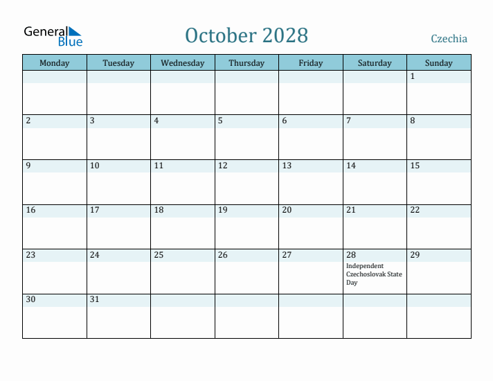 October 2028 Calendar with Holidays