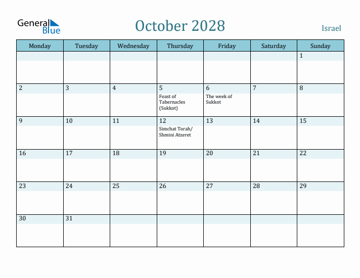 October 2028 Calendar with Holidays