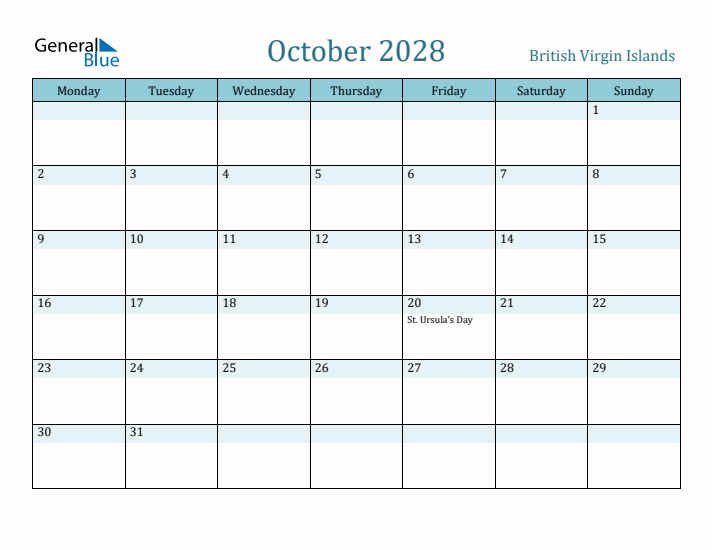 October 2028 Calendar with Holidays